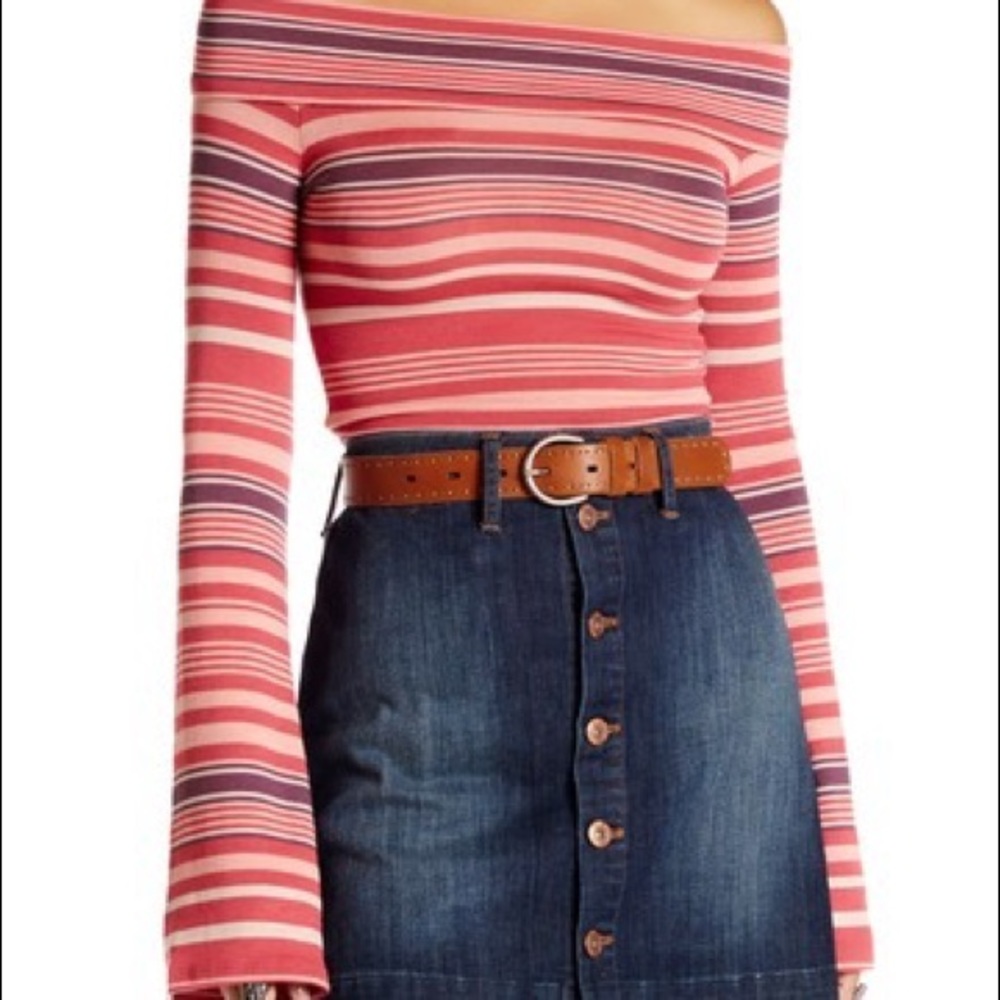 Free People Portland Striped Long Sleeve Blouse XS